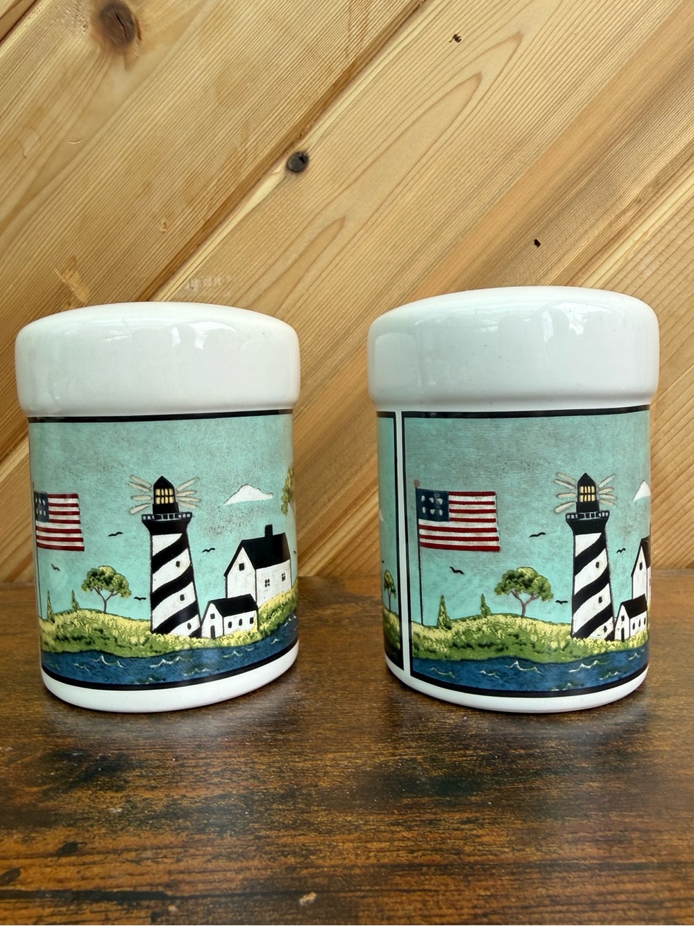 Coastal Lighthouse Salt & Pepper Shakers - White, Aqua